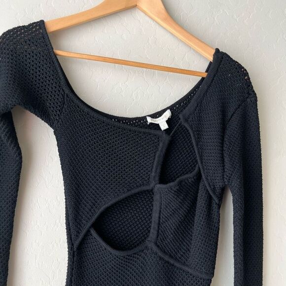 Ronny Kobo‎ Dress Black One Shoulder Cut Out Crochet Knit Midi Dress Size S - Picture 4 of 11